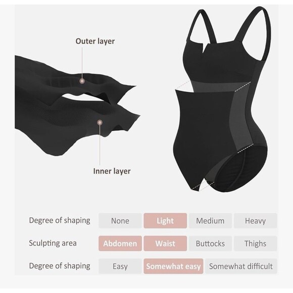 FeelinGirl Square Neck Bodysuit Women Sleeveless Tummy Control Slimming Body XXL - Picture 4 of 11